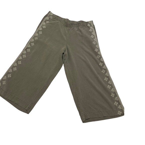 Pure Jill XL cropped wide leg embroidered pockets sage green boho Lagen‎ scandi - Picture 1 of 6